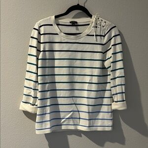 Talbots White and Multicolor Striped Long Sleeve Top